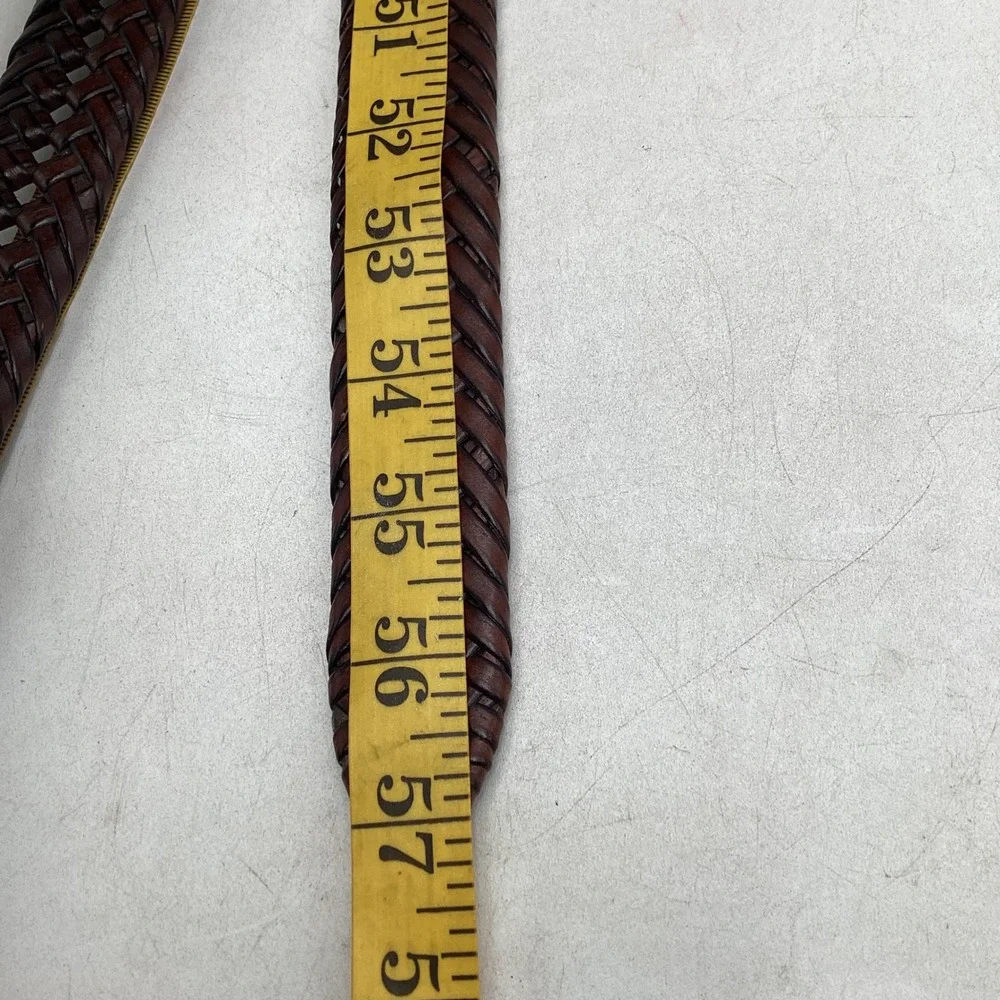 Dockers Mens Braided Woven Belt Brown Leather Tab Brass Buckle 48 120 17D00408